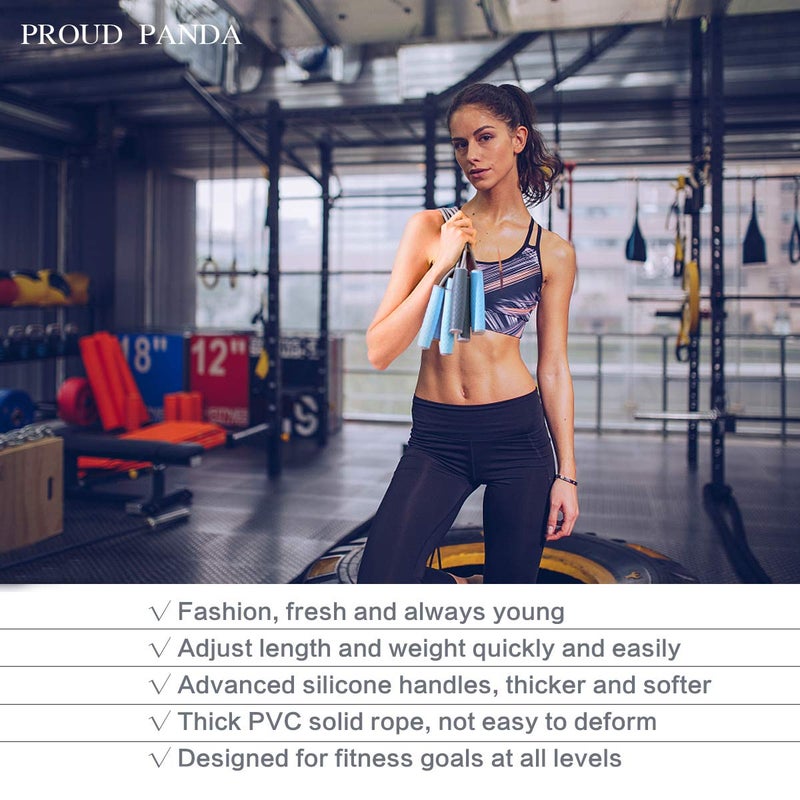 Proud Panda Weighted Jump Rope Workout 1LB Professional Skipping Rope with Adjustable Length&Silicone Comfortable Grips Heavy Jumpropes Adults Fitness Women Men Kids Cardio Boxing Endurance Training Exercise-Blue - Image 3